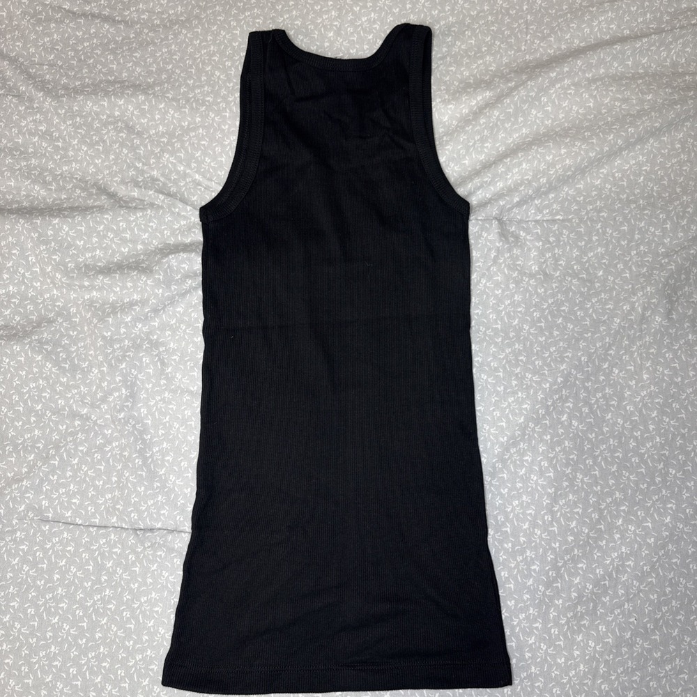 Black Ribbed Tank Top Pink Rhinestone Heart Monogram - Size M | - Picture 6 of 6